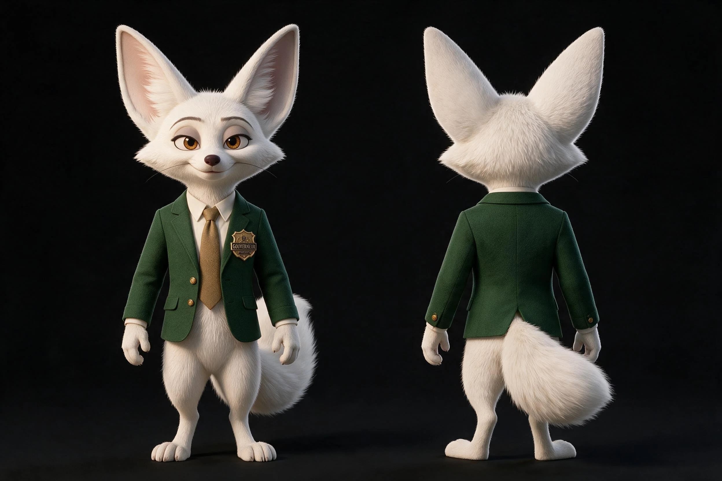 FINN NEXX présenté de face et de dos dans son costume vert