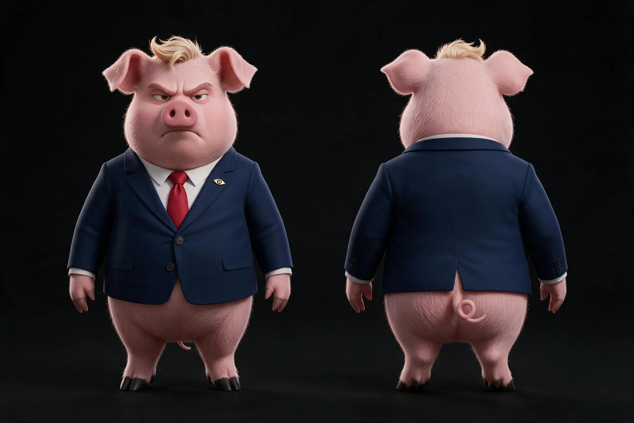 STRUMP JUNIOR présenté de face et de dos dans son costume bleu