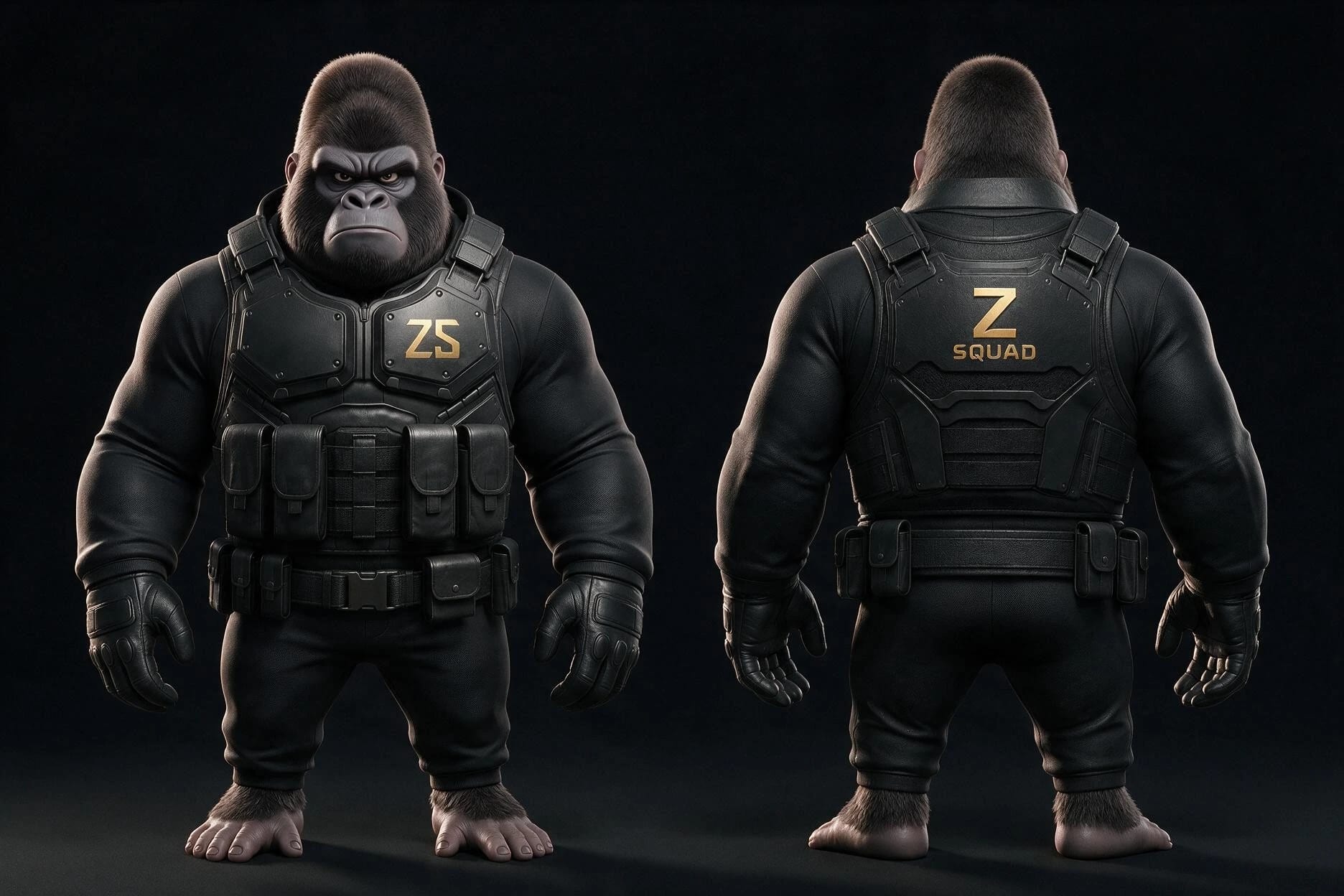 DJUMANJI de face et de dos dans son uniforme de la Z SQUAD