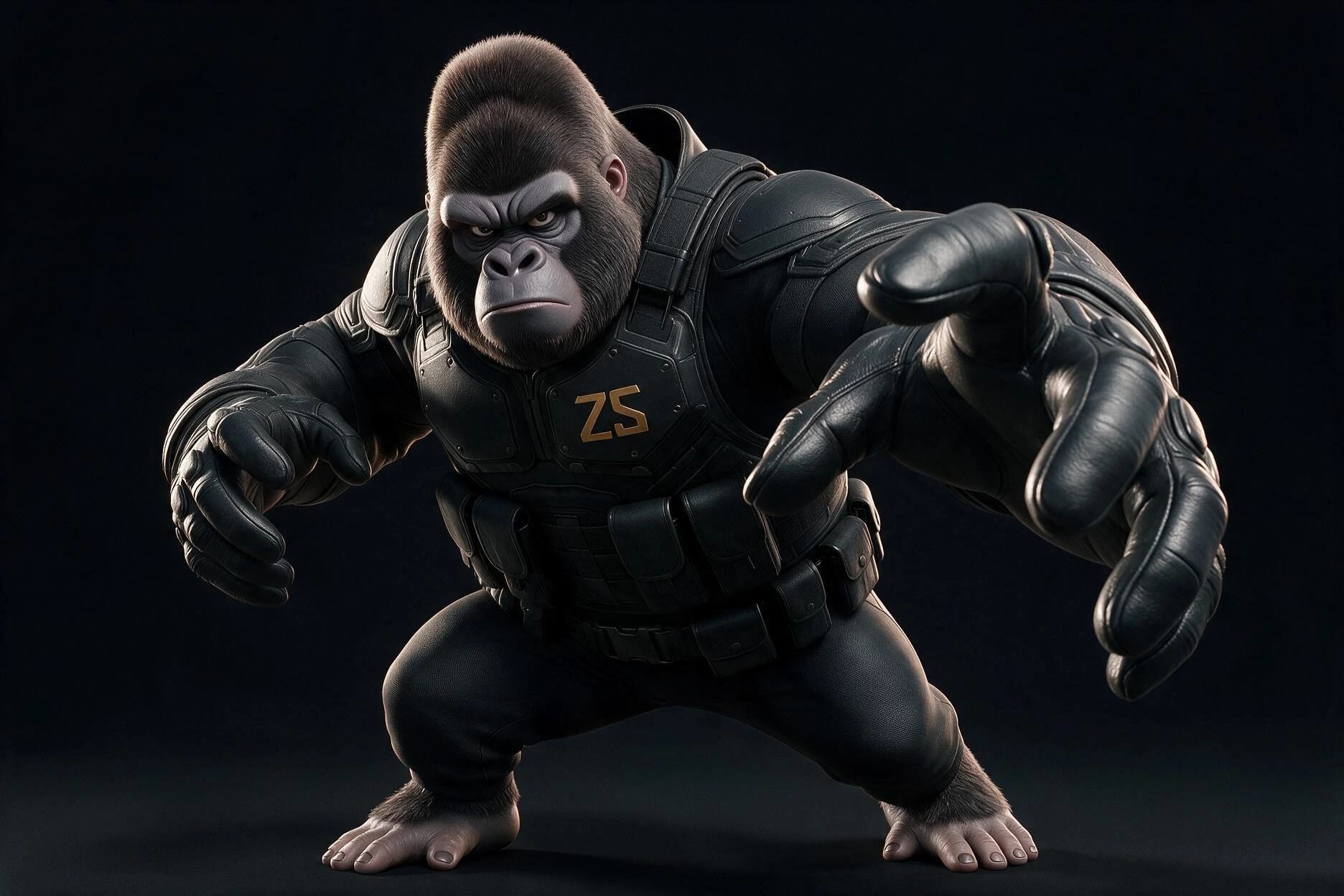 DJUMANJI en posture d’intervention dans son uniforme de la Z SQUAD