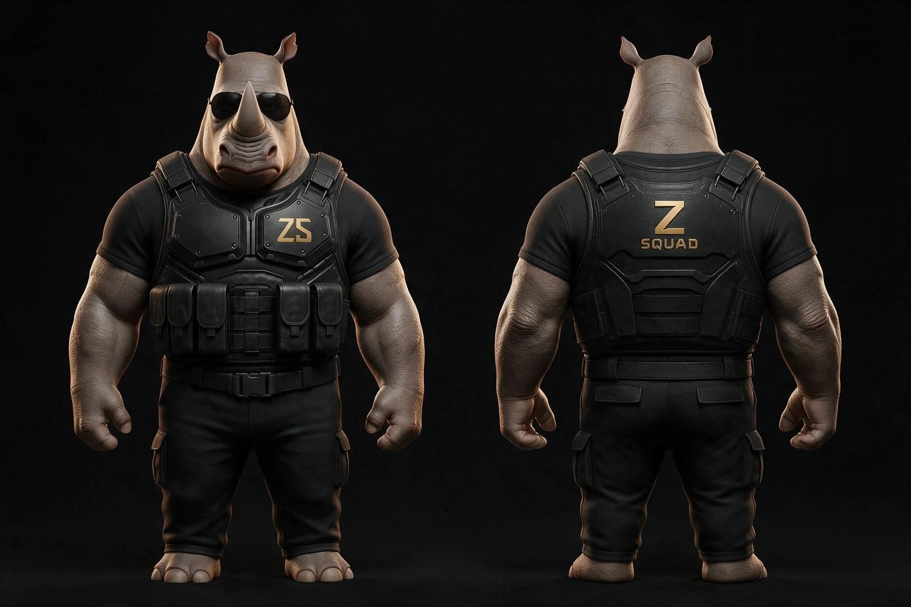 RENO de face et de dos dans son uniforme de la Z SQUAD