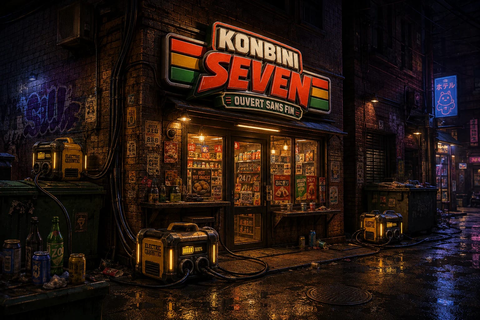 The Konbini Seven night store powered by Electric Quantic batteries in the Great Rift
