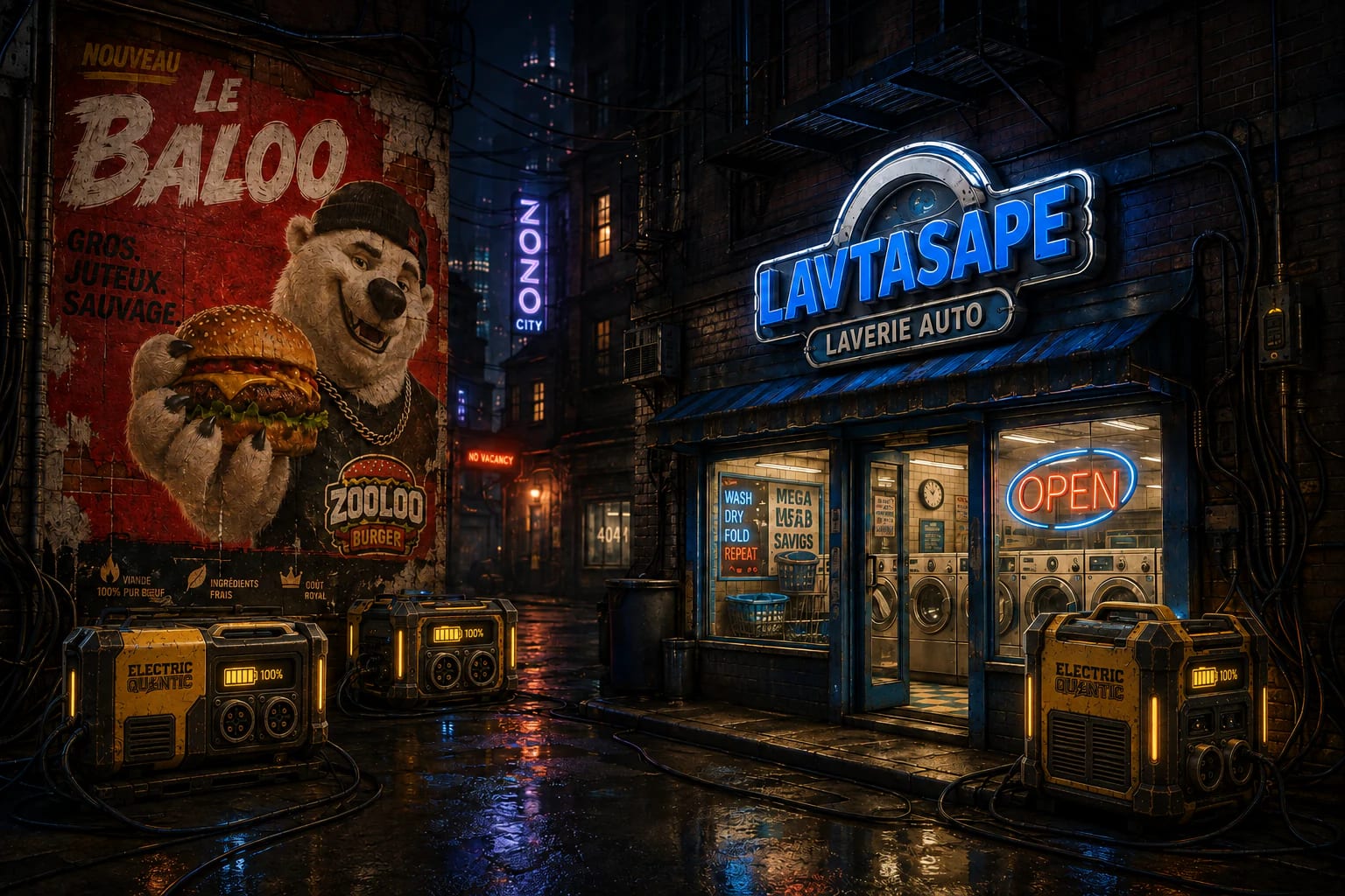 The Lav’Tasape laundromat and a Zooloo Burger ad in a Great Rift alley